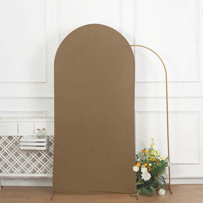 Matte Taupe Spandex Fitted Wedding Arch Cover For Round Top Chiara Backdrop Stand 7ft