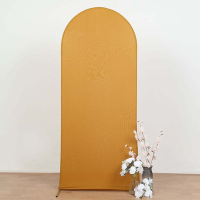 Matte Gold Spandex Fitted Wedding Arch Cover For Round Top Chiara Backdrop Stand 6ft