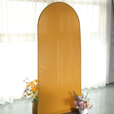 Matte Gold Spandex Fitted Wedding Arch Cover For Round Top Chiara Backdrop Stand 6ft