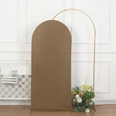Matte Taupe Spandex Fitted Wedding Arch Cover For Round Top Chiara Backdrop Stand 6ft