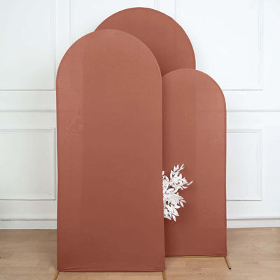 Matte Terracotta (Rust) Spandex Fitted Wedding Arch Cover For Round Top Chiara Backdrop Stand 6ft