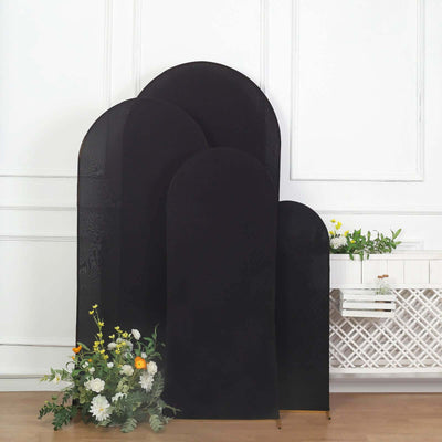 Set of 4 Matte Black Spandex Fitted Wedding Arch Covers For Round Top Chiara Backdrop Stands 4ft,5ft,6ft,7ft
