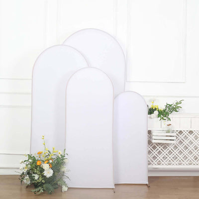 Set of 4 Matte White Spandex Fitted Wedding Arch Covers For Round Top Chiara Backdrop Stands 4ft,5ft,6ft,7ft