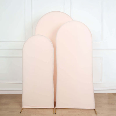 Set of 3 Matte Blush Spandex Fitted Wedding Arch Covers For Round Top Chiara Backdrop Stands 5ft, 6ft, 7ft