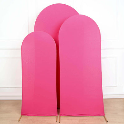 Set of 3 Matte Fuchsia Spandex Fitted Wedding Arch Covers For Round Top Chiara Backdrop Stands 5ft, 6ft, 7ft