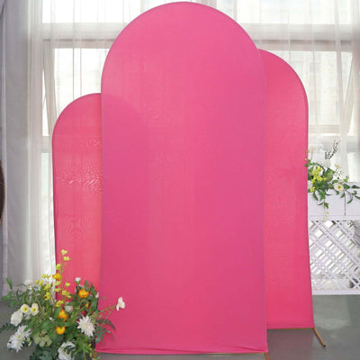 Set of 3 Matte Fuchsia Spandex Fitted Wedding Arch Covers For Round Top Chiara Backdrop Stands 5ft, 6ft, 7ft