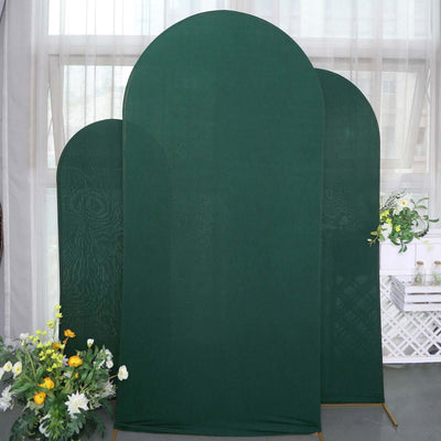 Set of 3 Matte Hunter Emerald Green Spandex Fitted Wedding Arch Covers For Round Top Chiara Backdrop Stands 5ft, 6ft, 7ft