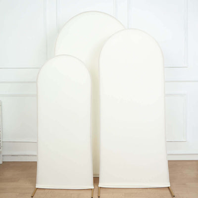 Set of 3 Matte Ivory Spandex Fitted Wedding Arch Covers For Round Top Chiara Backdrop Stands 5ft, 6ft, 7ft
