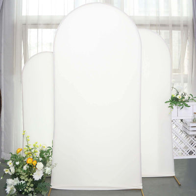 Set of 3 Matte Ivory Spandex Fitted Wedding Arch Covers For Round Top Chiara Backdrop Stands 5ft, 6ft, 7ft