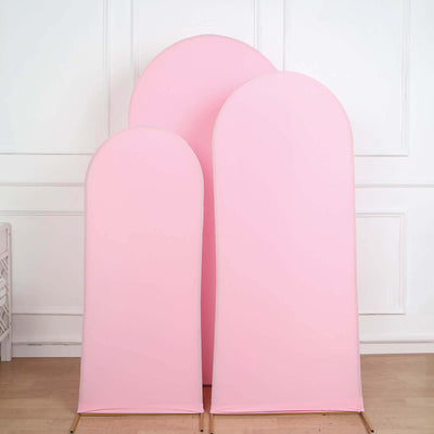 Set of 3 Matte Pink Spandex Fitted Wedding Arch Covers For Round Top Chiara Backdrop Stands 5ft, 6ft, 7ft