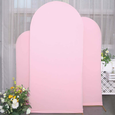 Set of 3 Matte Pink Spandex Fitted Wedding Arch Covers For Round Top Chiara Backdrop Stands 5ft, 6ft, 7ft
