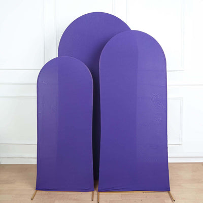 Set of 3 Matte Purple Spandex Fitted Wedding Arch Covers For Round Top Chiara Backdrop Stands 5ft, 6ft, 7ft