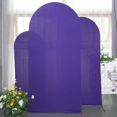 Set of 3 Matte Purple Spandex Fitted Wedding Arch Covers For Round Top Chiara Backdrop Stands 5ft, 6ft, 7ft