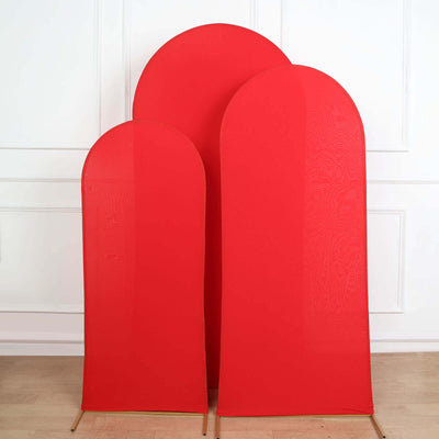 Set of 3 Matte Red Spandex Fitted Wedding Arch Covers For Round Top Chiara Backdrop Stands 5ft, 6ft, 7ft