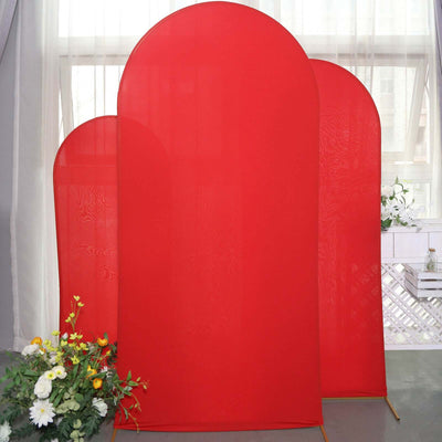 Set of 3 Matte Red Spandex Fitted Wedding Arch Covers For Round Top Chiara Backdrop Stands 5ft, 6ft, 7ft