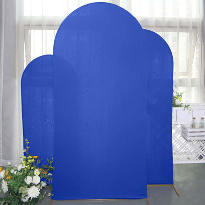 Set of 3 Matte Royal Blue Spandex Fitted Wedding Arch Covers For Round Top Chiara Backdrop Stands 5ft, 6ft, 7ft