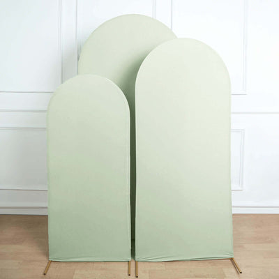 Set of 3 Matte Sage Green Spandex Fitted Wedding Arch Covers For Round Top Chiara Backdrop Stands 5ft, 6ft, 7ft