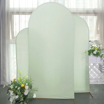 Set of 3 Matte Sage Green Spandex Fitted Wedding Arch Covers For Round Top Chiara Backdrop Stands 5ft, 6ft, 7ft