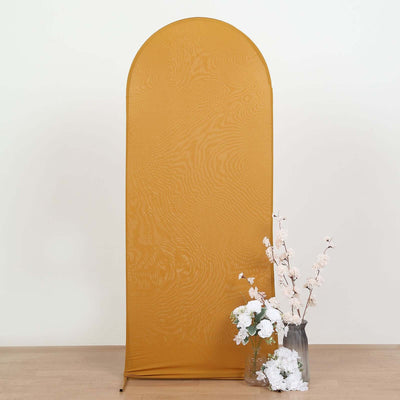 Matte Gold Spandex Fitted Wedding Arch Cover For Round Top Chiara Backdrop Stand 5ft