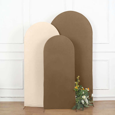 Matte Taupe Spandex Fitted Wedding Arch Cover For Round Top Chiara Backdrop Stand 5ft