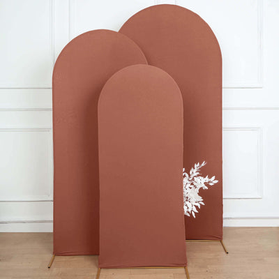 Matte Terracotta (Rust) Spandex Fitted Wedding Arch Cover For Round Top Chiara Backdrop Stand 5ft