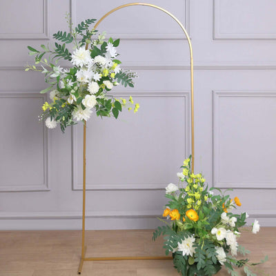 Gold Metal Wedding Arch Chiara Backdrop Stand Floral Display Frame With Round Top 5ft