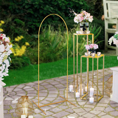 Gold Metal Wedding Arch Chiara Backdrop Stand Floral Display Frame With Round Top 5ft