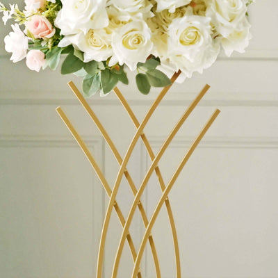 Gold Metal Flower Frame Table Centerpiece 2ft Mermaid Tail Design - Wedding Floral Display Stand