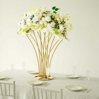 Gold Metal Flower Frame Table Centerpiece 32" Scalloped Fan Shape Design - Wedding Floral Display Stand