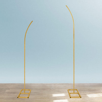 Set of 2 Gold Metal Curved Top Wedding Arch Frames, Balloon Flower Backdrop Stands 6ft, 8ft