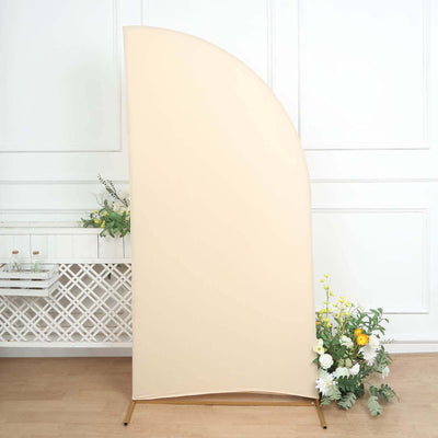 Matte Beige Fitted Spandex Half Moon Wedding Arch Cover, Custom Fit Chiara Backdrop Stand Cover 7ft