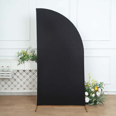 Matte Black Fitted Spandex Half Moon Wedding Arch Cover, Custom Fit Chiara Backdrop Stand Cover 7ft