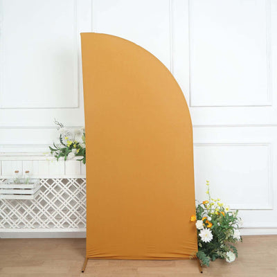 Matte Gold Fitted Spandex Half Moon Wedding Arch Cover, Custom Fit Chiara Backdrop Stand Cover 7ft