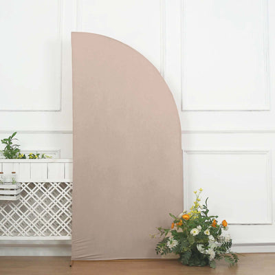 Matte Nude Fitted Spandex Half Moon Wedding Arch Cover, Custom Fit Chiara Backdrop Stand Cover 7ft