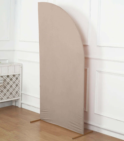 Matte Nude Fitted Spandex Half Moon Wedding Arch Cover, Custom Fit Chiara Backdrop Stand Cover 7ft