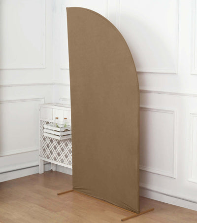 Matte Taupe Fitted Spandex Half Moon Wedding Arch Cover, Custom Fit Chiara Backdrop Stand Cover 7ft