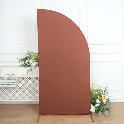 Matte Terracotta (Rust) Fitted Spandex Half Moon Wedding Arch Cover, Custom Fit Chiara Backdrop Stand Cover 7ft