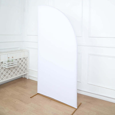 Matte White Fitted Spandex Half Moon Wedding Arch Cover, Custom Fit Chiara Backdrop Stand Cover 7ft