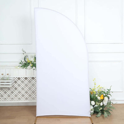Matte White Fitted Spandex Half Moon Wedding Arch Cover, Custom Fit Chiara Backdrop Stand Cover 7ft