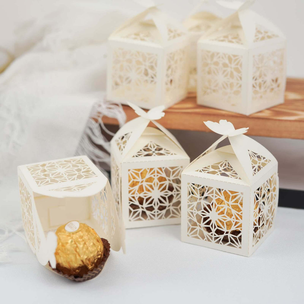 Ivory Butterfly Top Lace Favor Boxes | eFavormart.com