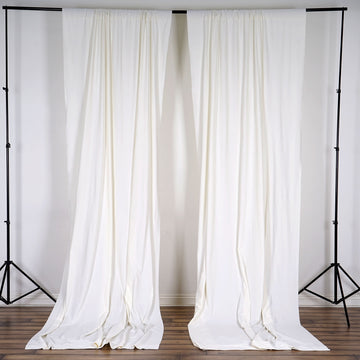 2 Pack Ivory Scuba Polyester Backdrop Drape Curtains, Inherently Flame Resistant Event Divider Panels Wrinkle Free With Rod Pockets - 10ftx10ft