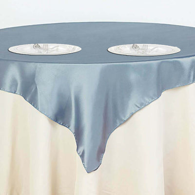 Satin Square Table Overlay 60"x60" Dusty Blue - Luxurious Wedding Table Topper