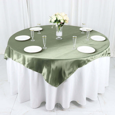 Satin Square Table Overlay 60"x60" Dusty Sage Green - Luxurious Wedding Table Topper