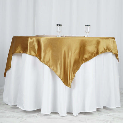 Satin Square Table Overlay 60"x60" Gold with Smooth Finish - Luxurious Wedding Decor