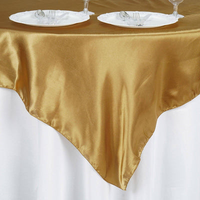 Satin Square Table Overlay 60"x60" Gold with Smooth Finish - Luxurious Wedding Decor