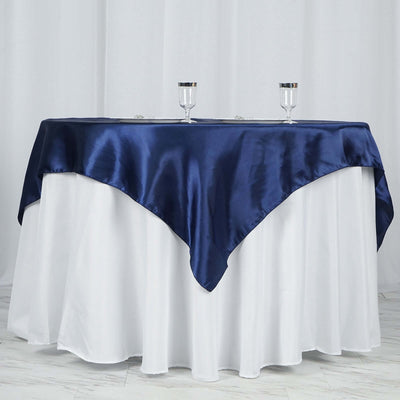 Satin Square Table Overlay 60"x60" Navy Blue - Luxurious Wedding Table Topper