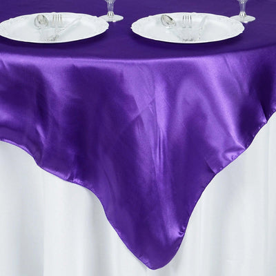 Satin Square Table Overlay 60"x60" Purple - Luxurious Wedding Table Topper