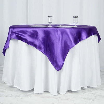 Satin Square Table Overlay 60"x60" Purple - Luxurious Wedding Table Topper