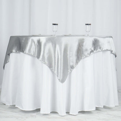 Satin Square Table Overlay 60"x60" Silver - Luxurious Wedding Table Topper
