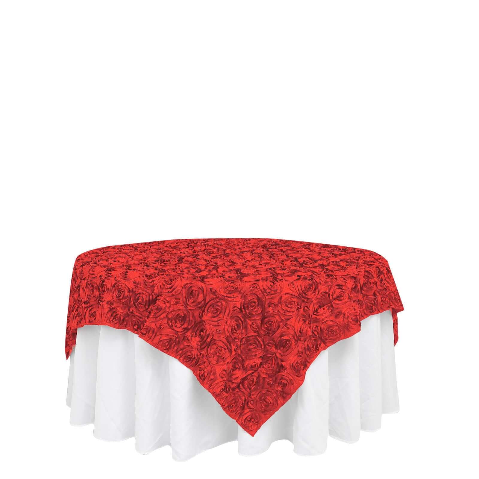 Red 3D Rosette Satin Table Overlay 72